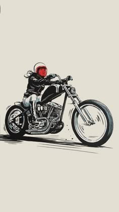 a drawing of a man riding a motorcycle on the road with his helmet off and sunglasses on