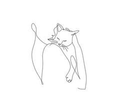 a line drawing of a cat with its head on the back of it's tail