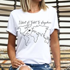 Travel Shirt, I Want A Ticket To Anywhere Shirt, Travel States Tourist Place Tshirt, Vacation T-shirt Travel T Shirts Ideas, Cotton Crew Neck T-shirt For Travel, Graphic Print Short Sleeve T-shirt For Travel, White Crew Neck T-shirt For Travel, Cotton Short Sleeve T-shirt For Travel, White Graphic Print T-shirt For Travel, Graphic Tee For Travel In Summer, Summer Travel Graphic Tee Tops, Summer Graphic Tee For Travel