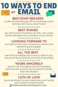 the 10 ways to end an email conversation infographical poster with text overlay