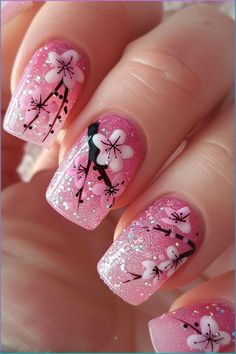 Lipsticks Aesthetic, Blossom Nail Designs, Nails Mom, Princess Nail Designs, Cherry Blossom Nails Design, Mom Nails, Cherry Blossom Nails Art, Blossom Nails, Soft Pink Nails