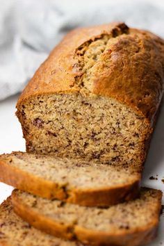 slices of banana bread on a white plate