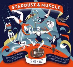 an advertisement for stardust and musclee, with various people dancing around the image