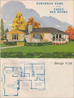 an old house is shown in the catalog for design v366, which was originally designed by suburban home with three bed rooms