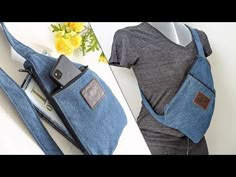 a woman's denim bag with her phone in it and the back pocket open