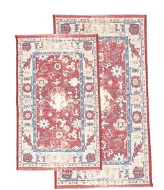 two red and blue rugs on white background