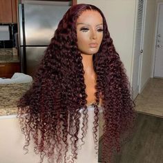 Luxury Wigs, Curly Lace Frontal, Wig Shop, Glamour Hair, Hair Color Burgundy, Burgundy Hair, Curly Wig