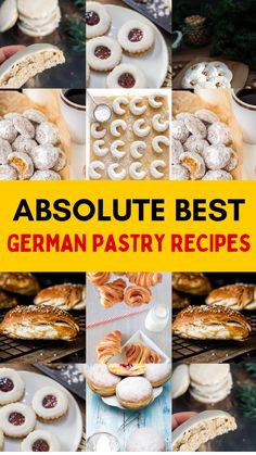 "Various German pastries including crescent cookies, jam-filled cookies, and sugar-dusted pastries." German Fried Dough, German Pastries Recipes, Quick Pastry Recipes, German Pastry Recipes, German Baked Goods, Authentic Recipes From Around The World