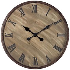 a wooden clock with roman numerals on it