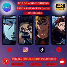 the top 50 anime videos easily editable in cana no watermark for all social media platforms