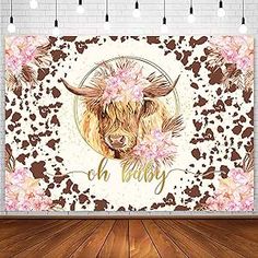 an image of a cow with flowers on it's head and the words oh baby