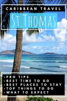 a palm tree on the beach with text that reads,'caribbean travel st thomas '