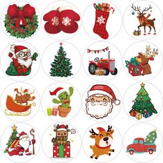 christmas stickers with santa claus and reindeers