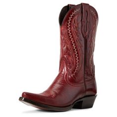 SANGRIA Maroon Cowboy Boots, Snip Toe Cowgirl Boots, Ariat Womens Boots, Red Cowgirl Boots, Ariat Boots, Roper Boots, Boot Companies, Western Boots Women, Cowboy Boots Women