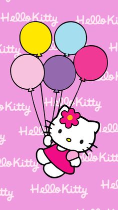 hello kitty wallpaper with balloons in the air