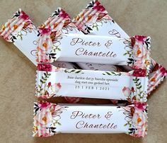 wedding candy bar wrappers with flowers on them