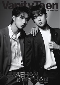 two young men are posing for the cover of vanity teen