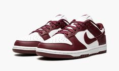 The Women’s Nike Dunk Low “Dark Beetroot” is a women’s exclusive release of the retro basketball shoe in a two-tone, white-and-maroon style.  An October 2021 colorway, the “Dark Beetroot” is one of multiple easy-wearing Dunks to release in women’s sizing in 2021.  White leather appears on the perforated toe, mid-panel, collar, and heel.  The overlays and Swoosh are constructed in Dark Beetroot-colored leather.  A tonal “Nike” logo is embroidered on the heel and maroon “Nike” and Swoosh branding Nike X Travis Scott, Low Air Jordan 1, Team Red, Huarache Run, Red Team, Adidas Spezial, Dunks Nike, Nike Dunk High, Nike Shox