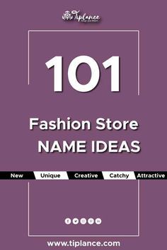 the front cover of a fashion store name ideas book, with black and white text