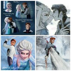 some disney characters are kissing each other and one is holding the other's hand