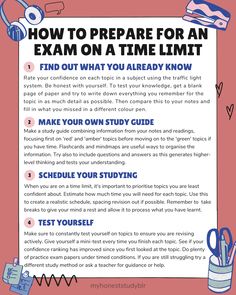 a poster with instructions for how to prepare for an exam on a time - limit