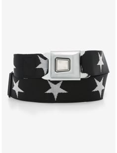 Buckle-Down Black & White Stars Seat Belt Belt Seatbelt Belt, Seat Belt Buckle, Black And White Stars, Y2k Accessories, Belt Style, Metal Belt, Clothes Shopping, White Stars, White Star