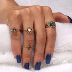 Brand New! Beautiful Bohemian 4pcs/Pack Vintage Blue Crystal Rings Lucky Stackable Midi Rings Set Knuckle Ring Rings For Women Party 4pcs/Sets Boho Ring Set Antique Gold Green Natural Stone Ring Set Bohemia Style Midi Ring Set Jewelry For Women Knuckle Rings For Ladies, Boho Ring Set, Grandma Jewelry, Midi Ring Set, Ring Sets Boho, Bohemia Style, Knuckle Ring, Midi Ring, Set Jewelry