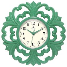 a green and white clock with numbers on it's face is shown against a white background