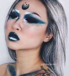 @divinawong Makeup Ideas Fairy, Blue Fairy Makeup, Fairy Makeup Ideas, Alien Make-up, Makeup Ideas Wedding, Alien Makeup, Festival Make Up, Galaxy Makeup