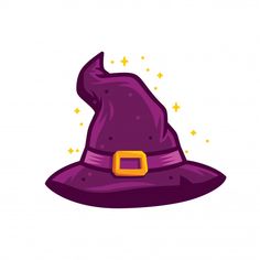 a purple witch hat with stars around it and a yellow buckle on the top,