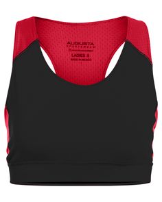 Ladies' All Sport Sports Bra - BLACK/ RED - 2XL | Augusta Sportswear Athletic Women's All Sport Sports Bra in Black/Red Size 2XL | Polyester/Spandex Blend Moisture-wicking Medium Support Activewear, Moisture-wicking Activewear With Medium Support, Breathable Elastane Sportswear Activewear, Breathable Elastane Sportswear, Stretch Moisture-wicking Activewear For Light Sports, High Stretch Nylon Activewear For Sports, Technical Stretch Activewear With Built-in Padding, Stretch Breathable Fabric Activewear For Sports, Sleeveless Activewear With Built-in Padding For Sports