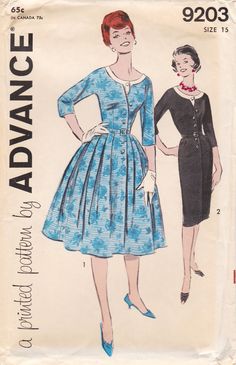 a woman's dress and jacket pattern from the 1950's, with an attached collar