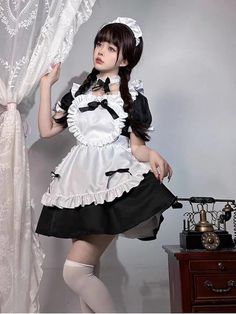 Maid dress set: Dress + apron + lace choker + headwear Material: Polyester Color: Black, Red, Light Pink, Light BlueSize: S, M, L, XL, 2XL, 3XL, 4XL, 5XL Unit: CM Bust Waist Suggest Weight Suggest Height S 84 68 40kg 155cm M 89 73 45kg 160cm L 94 78 55kg 165cm XL 99 87 60kg 170cm 2XL 105 92 65kg 175cm 3XL 110 98 70kg 1 Harajuku Fashion Kawaii, Goth Skirts, Dress Apron, Maid Cosplay, Maid Outfit, Cocktail Gowns, Uniform Fashion, Maid Dress, Halloween Costumes For Girls