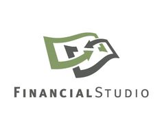 the financial studio logo is shown in green and gray colors, with an arrow pointing up to