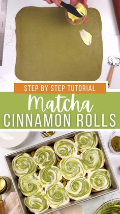 the steps to making cinnamon rolls are shown with text overlay that reads, step by step