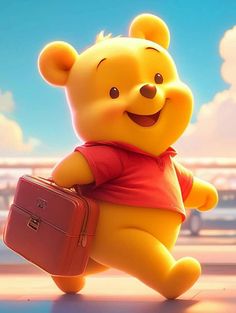 winnie the pooh is carrying a suitcase