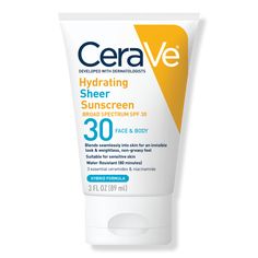 Hydrating Sheer Sunscreen Face and Body Lotion with SPF 30 - CeraVe | Ulta Beauty Body Lotion With Spf, Lotion With Spf, Cerave Skincare, Sunscreen Face, Chemical Sunscreen, Body Sunscreen, Sunscreen Lotion, Face Lotion, Face Hydration