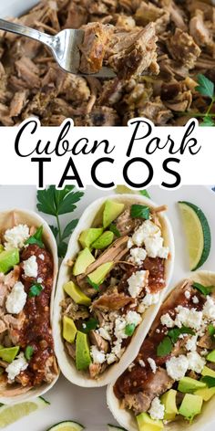 an image of mexican pork tacos with avocado and feta cheese