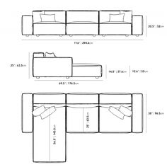 a drawing of a couch with two different seats and one end facing the same direction