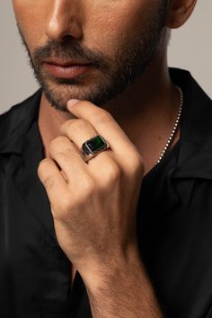 Elevate your style with this exquisite antique men's emerald signet ring, boasting a vintage design that exudes sophistication and charm. This statement ring for men is not just a fashion accessory but a unique promise ring for your boyfriend, or a heartfelt gift for your dad. Crafted with precision and attention to detail, this ring showcases a stunning emerald gemstone that symbolizes love, loyalty, and commitment. Make a lasting impression with this timeless piece that will surely become a ch Mens Ring Gemstone, Boyfriend Promise Ring, Emerald Ring For Men, Emerald Signet Ring, Antique Mens Rings, Signet Ring Vintage, Guys Aesthetic, Mens Emerald Rings, Ring For Boyfriend