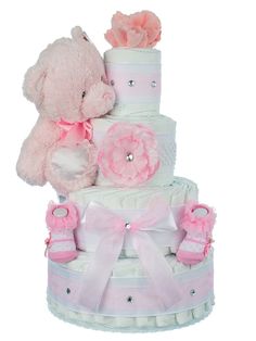 Lil' Baby Cakes All About the Bling Diaper Cake for Girls Diaper Cakes For Baby Girl, Johnson Baby Shampoo, Diaper Cake For Girl, Pink And White Cake, Unique Diaper Cakes