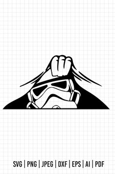 a black and white drawing of a fist in the shape of a storm trooper helmet