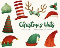 christmas hats watercolor clipart set