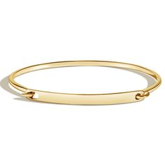 Engravable ID Bangle Bracelet - 14K Yellow Gold. A stunning bar of precious metal creates this classic ID bracelet perfect for everyday wear and is a fabulous addition to any stack. Custom Diamond Jewelry, Delicate Stacking Rings, Solid Gold Bangle, Gold Bangles For Women, Pearl And Diamond Earrings, Bracelet Fashion, Bangles Style, Gold Engraving, Yellow Gold Setting