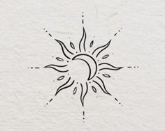 the sun and moon are drawn in black ink on white paper, as well as some lines