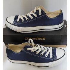 Converse All Star Chuck Taylor Ox Low Unisex Navy Canvas Shoes Sneakers M9697 Size - Unisex - Men's 6 Women's 8 Color - Navy Blue & White Small Scuffs On Back Logo Of Shoes - Never Worn - Still In Original Box Classic Blue Converse Sneakers, Casual Navy Converse Sneakers, Dark Blue Converse, Navy Converse, Chuck Taylor 70, Blue Converse, Navy Blue Shoes, All Stars Converse, Converse All Star