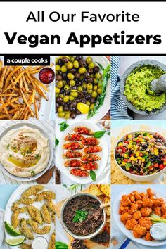 vegan appetizers with text overlay that reads, all our favorite vegan appetizers