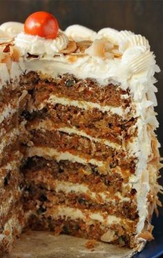 a large slice of carrot cake on a plate