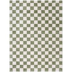 a green and white checkered rug on a white background with an area rug in the middle