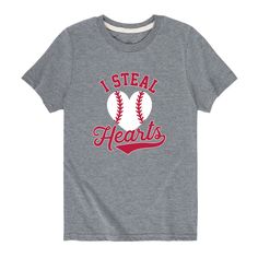 He'll look great in the fun style of this Boys 8-20 I Steal Hearts Baseball Tee. He'll look great in the fun style of this Boys 8-20 I Steal Hearts Baseball Tee.  Crewneck Short sleevesFABRIC & CARE Solid: Cotton Heather: Cotton/ Polyester Machine wash Imported Size: Large. Color: Med Grey. Gender: male. Age Group: kids. Pattern: Graphic. Material: Cotton Blend. Heart Baseball, Stolen Heart, Baby Boy Shirts, Kids Pattern, Fun Style, Pattern Graphic, Boys Shirts, Everyday Wardrobe, Favorite Jeans